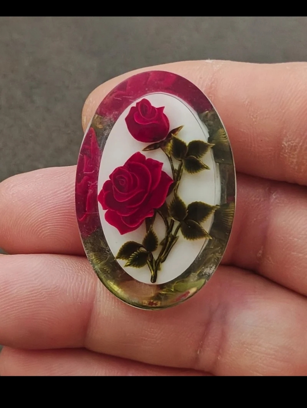 1940s/50s Reversed Carved Lucite Red Rose Brooch